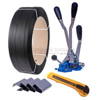 Pachet bandă PP 12 mm + cleste + capse + cutter plastic
