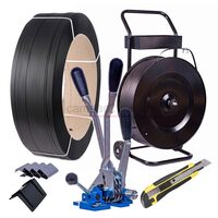 Pachet bandă PP 12 mm + cleste + capse + cărucior + cutter uz industrial + coltare plastic 4*4 cm