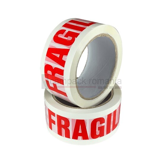Banda adeziva imprimata 50*60 m FRAGILE RED/WHITE premium (6 buc)